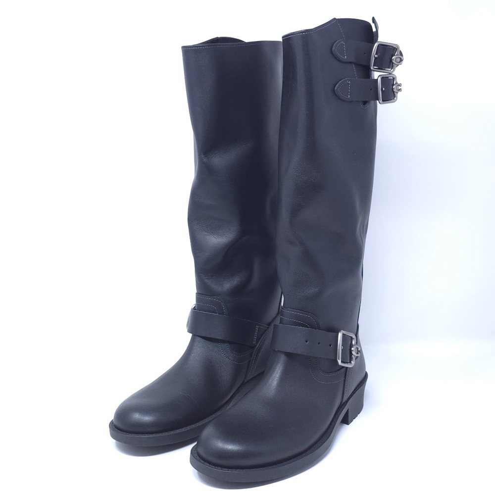 New COACH Daria Black Leather Moto Ankle Boots - Picture 1 of 9